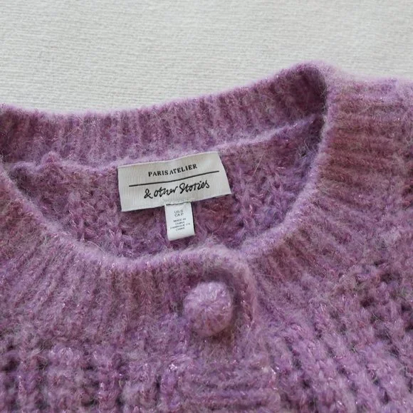 & Other Stories | Chunky knit cardigan lilac purple metallic small alpaca blend - Picture 3 of 8